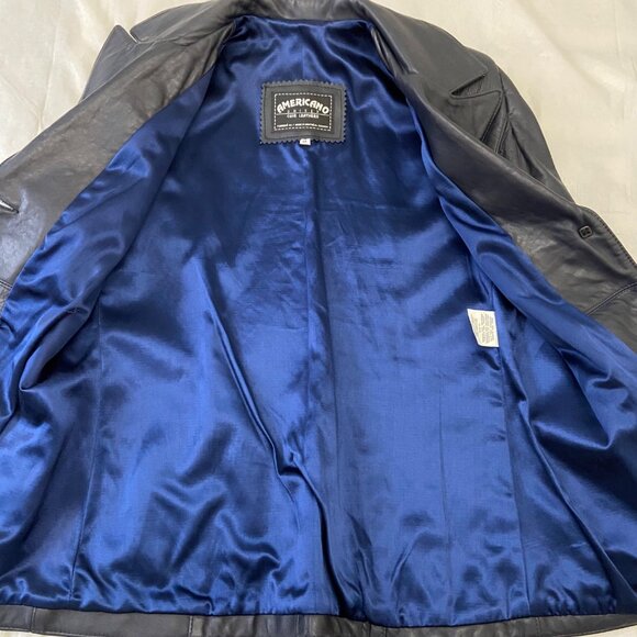 Vintage Dark blue Leather Womens Blazer Americano Jacket Medium Notch Lapel … - Picture 11 of 16